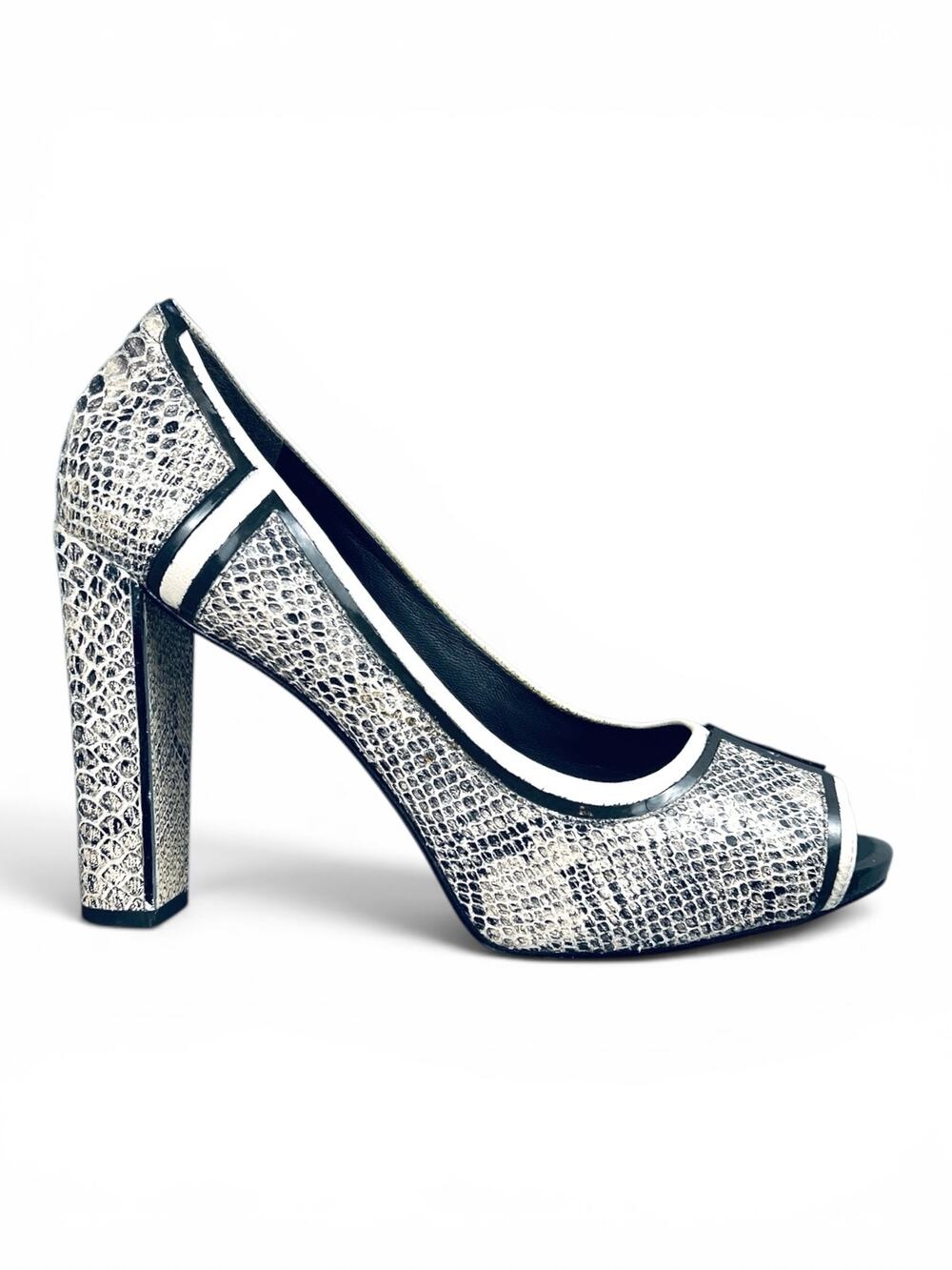 Tory Burch Matilda Pitone Rocha Snake Embossed Peep Toe Heels 9.5
